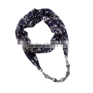 Shabby Chiffon Scarf Necklace Decorated With Glass Beaded Ornaments Chain thumbnail-2