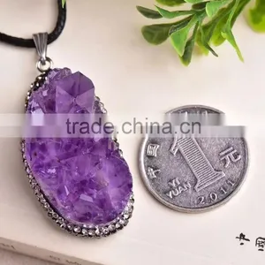 Lovely Natural Amethyst Geodes Crystal Pendants thumbnail-3