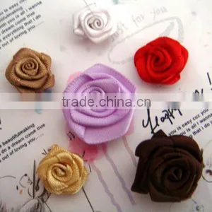 Wholesale Mini Satin Ribbon Rolled Fabric DIY Rose Flowers For Girl Dress thumbnail-1