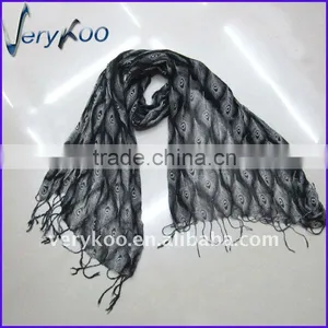 Fashion Black Peacock Feature Printing Artificial Cotton Scarf ( 6 Colors) (FCH-11306) thumbnail-1