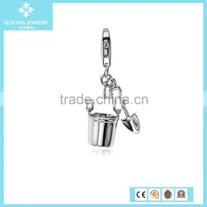 Charm Jewelry Beach Pail & Shovel Charm in Sterling Silver thumbnail-2