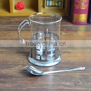 Glass Coffee Mug With Stainless Steel Base Handle thumbnail-2