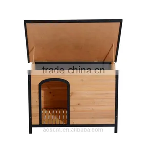 PawHut Large Wood Outdoor Wood Elevated Pet House Dog Kennel Shelter w/ Opening Roof thumbnail-4