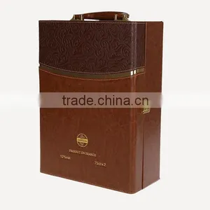 Ou Shigu Wholesale Custom 2 Bottles of Red Wine Box, Leather Brown Beautiful Gift Box thumbnail-2