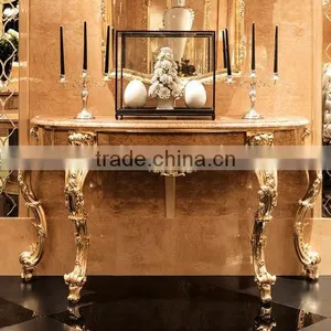 Classical Gilt Gold Leaf Hallway Console Table With Drawers, Exquisite Wood Carved Furniture Queen Anne Living Room Side Table thumbnail-1