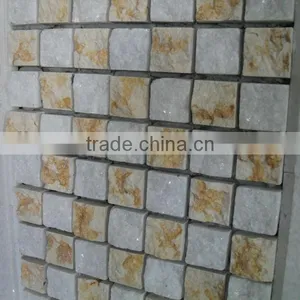 White and Yellow Quartz Mosaic Tile 12x12 Rectangular Small Pieces Price thumbnail-1