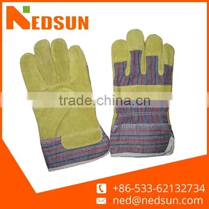 Yellow Full Palm Durable Cow Split Leather Safety Gloves thumbnail-1