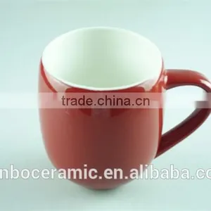 Red Colored Ceramic Stoneware Milk Mug With Handle / Unique Shaped Glazed Mugs thumbnail-1