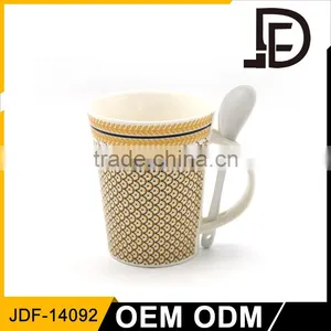 Drinkware Coffee Mug Spoon in Handle, White Ceramic Spoons Mug, Ceramic Mug With Spoon in Handle thumbnail-1