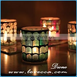 Exquisite Design Cylinder Shaped Glass Mosaic Candle Jar thumbnail-2