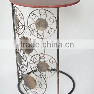 RH-4647 Metal Round Wood Top Snack Coffee Table Circle Motif Sofa Side Table thumbnail-3