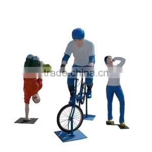 Outdoor FRP Man With Bicycle Statue thumbnail-4