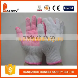 DDSAFETY 2017 7G Bleach Cotton Polyester String Knitting Pink PVC Dots Safety Working Gloves thumbnail-1