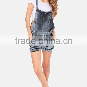 2017 Spring Autumn Sleeveless Sexy Short Ladies Rompers Soft Grey Plain Velvet Jumpsuit For Young Girls China thumbnail-3