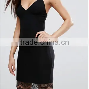 Lace Trim Black Cami Midi Dress Sexy Slim Spaghetti Strap Tight One-piece thumbnail-3