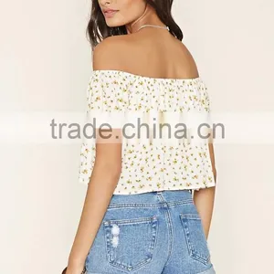 2016 Latest Off Shoulder Floral Print Cropped Top HST8015 thumbnail-4