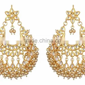 Kundan Jadau Earring Tikka Gold Plated Chand Bali Set thumbnail-3