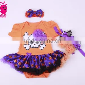 Helloween New Fashion 3pcs Skull Princess Short Sleeve Romper Sets Including Romper,headband and Shoes thumbnail-1