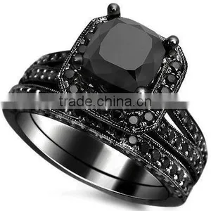 Self-designed Brass/sterling Silver Micro Paved Jewelry Black Diamond Ring Set for Men and Women thumbnail-1