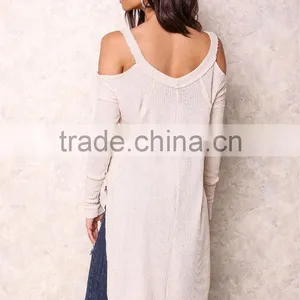 Popular High Quality Cold Beige Shoulder Knit Tops Sexy Off Asymmetric Sexy Party Sweaters thumbnail-5