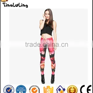 Hot Sale New Arrival Printed Fashion Fire Big Rose Flowers Women Leggings Mid Waist Fitness Leggings Yoga Active Leggings thumbnail-1