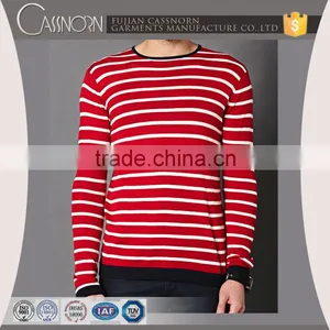 Round Neck Stripe Long Sleeve Knit Fashionable Sweaters for Men thumbnail-1