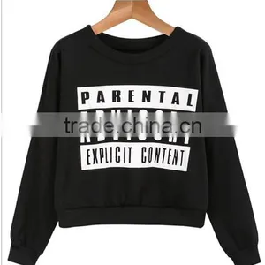 Black Long Sleeve Letters Print Loose Crop Sweatshirt thumbnail-1
