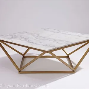 Mid Century Marble + Stainless Steel Gold Coffee Table thumbnail-2