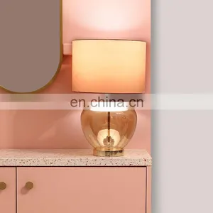 Hotel Decor Modern Yellow Lampshade Small Nightstand Glass Table Lights for Sale thumbnail-6