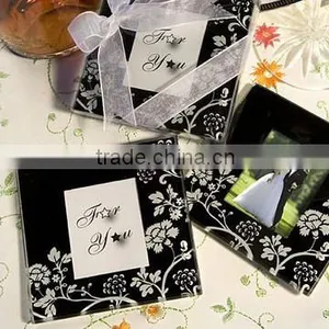 Black Ground White Flower Coaster Glass Decorative Coasters thumbnail-1