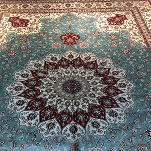 Light Blue Carpet Handmade Silk Persian Carpets 6x9ft thumbnail-3