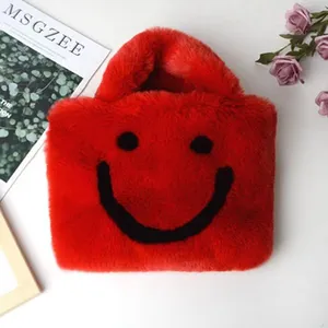 020Autumn Large Capacity Square Bag Girl Shoulder Bag Oblique Straddle Bag Smiling Face Plush Faux Fur Bag thumbnail-1