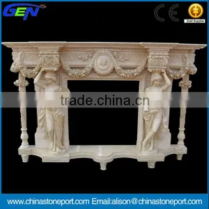Western Style Antique Indoor Egypt Yellow Marble Fireplaces thumbnail-1