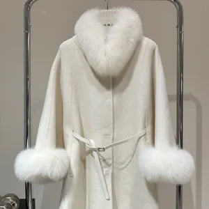 Double-faced Cashmere Coat for Women 2025 Autumn and Winter New Mid-length High-end Cloak Fox Fur Collar Wool Coat thumbnail-1