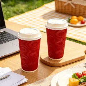 Corrugated Ripple Wall Paper Cups Insulated Corrugated Disposable Cups for Hot Drinks thumbnail-1