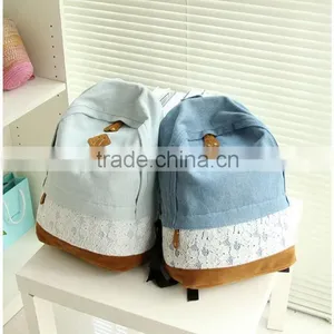 Fashion Floral Lace +Denim Canvas Women Bag Backpack School Bag For Teenagers Ladies Girl Back Pack Schoolbag Bagpack thumbnail-2