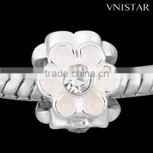 Vnistar Hot Silver Plated Light Pink Enamel Beads, Flower Shaped European Bead With Clear Crystal PBD1857 thumbnail-1