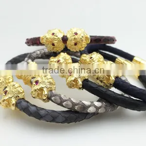 Lion Head Bracelet Fashion Gemstone Bead Gold Lion Head Python Bracelet thumbnail-6