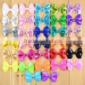 Hot Pink Shiny Bow -baby Hair Flower Clips Headband Hair Accessory Bows -handmade Sequin Fabric Bowknot in 32 Colors Quality Choice thumbnail-4