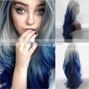 Heat Resistant Lace Front Wig Synthetic Body Wavy Ombre Color 1B Gray Lavender thumbnail-3