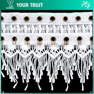 Width 5.7 Centimeter 6MM Gold Grommet White Polyester Lace Metal EyeletTrimming thumbnail-4