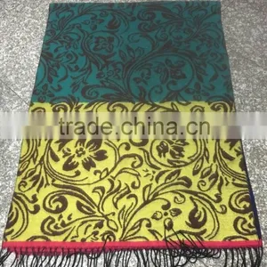 Stock Item Yellow and Green Scarf Flower Printing Scarf With Fringes thumbnail-1