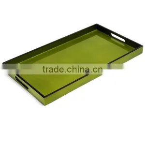 High Quality Best Selling Rectangle Green Lacquer Serving Tray Wood thumbnail-1