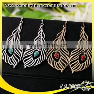 Industrial Jewelry Vintage Peacock Design Shaped Feather Earring thumbnail-1