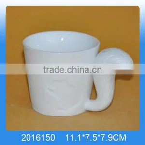Decorative Ceramic White Mug With the Squirrel's Tail Shaped Handle thumbnail-1