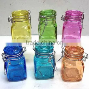 Clip Top Glass Canisters, Square Colorful Glass Jar With Lid, Many Other Shape Avaliable thumbnail-1