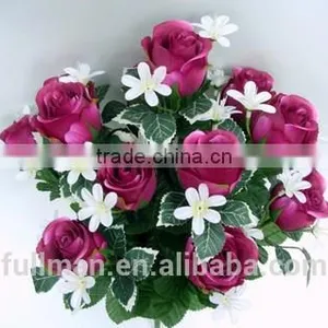 Artificial Flowers For Home Decoration 14-heads Satin Rose Bud Bush thumbnail-2