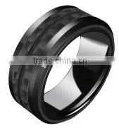 Wholesales Jewelry 8mm 316l Stainless Steel and Ceramic Ring Black Carbon Fiber Band Ring thumbnail-3