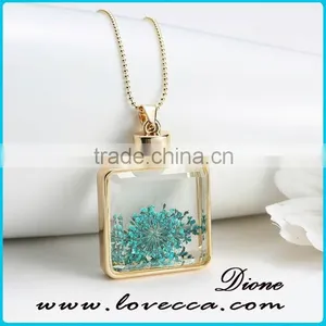 Fashion Real Flower Special Charm Jewelry Silver Plated Square Necklace thumbnail-5