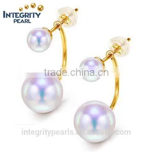Korean Style Newest Natural Genuine Akoya Double Faced Pearl Stud Earring, Pearl Earring Gold, Pearl Earring 18k thumbnail-1